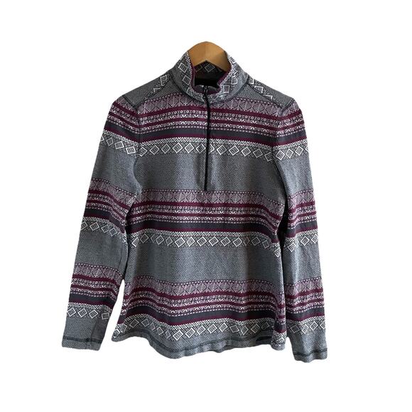 Old Ranch Womens Quarter Zip Athletic Top Gray Fair Isle Size M Lightweight - Picture 1 of 7